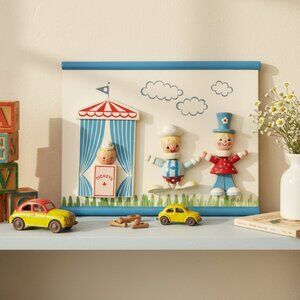 IRMI Originals Vintage 1950s Carnival Circus Clowns Wooden Nursery Wall Art